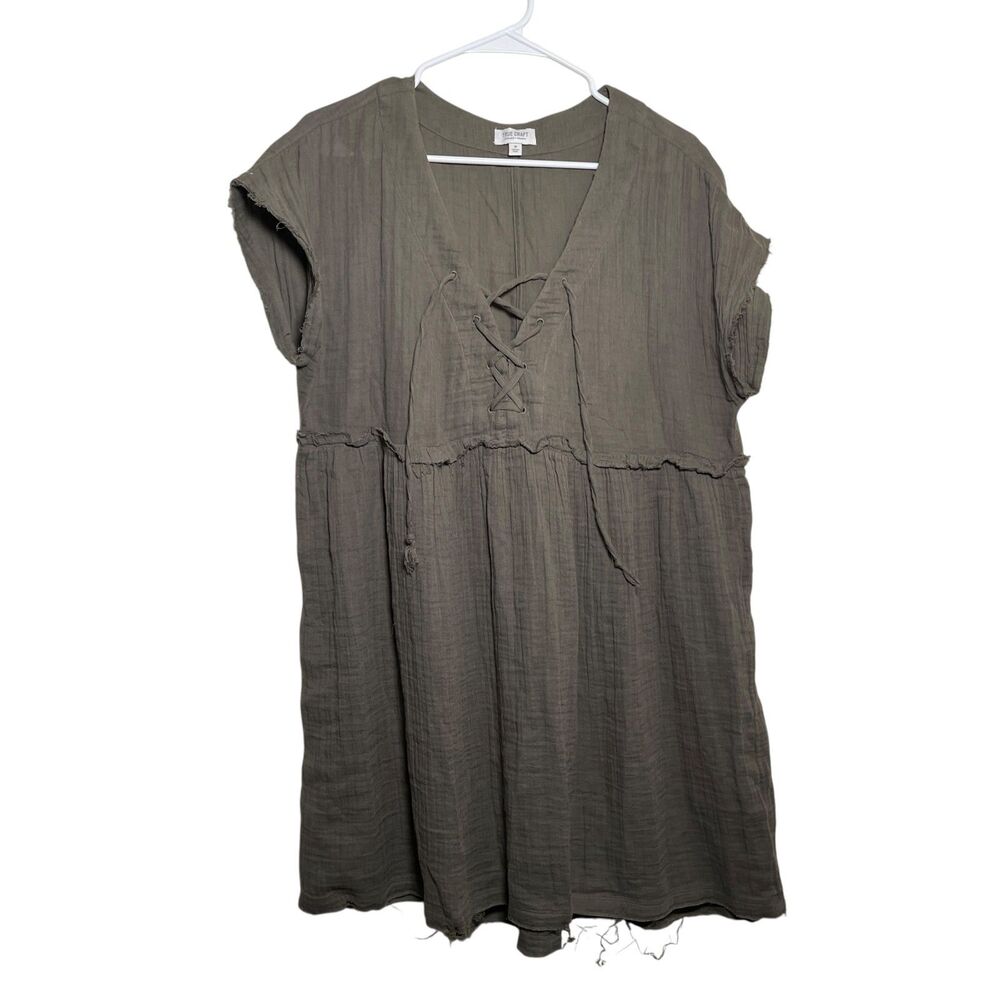 True Craft Dress Women's Medium V-Neck Short Sleeve Sheath Gauze Fringe